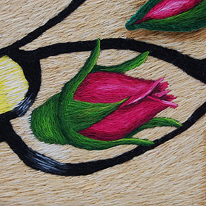 Part of a series of embroidered art about post natal depression and PTSD by Cath Janes